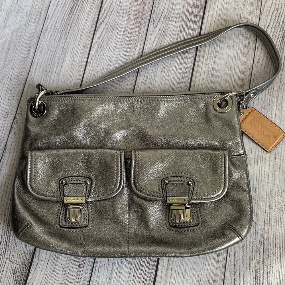 COACH Poppy Silver Metallic Shoulder Bag Purse